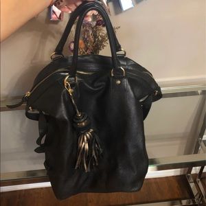 Black leather Diane Von Furstenberg drew bucket handbag